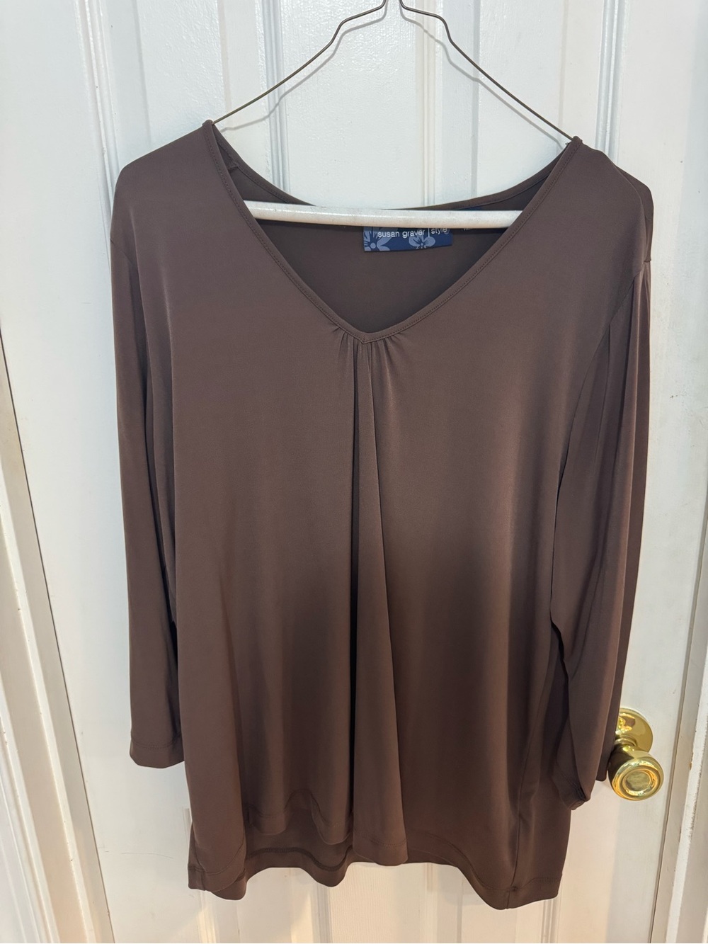 Susan Graver Chocolate Brown Liquid Knit Top